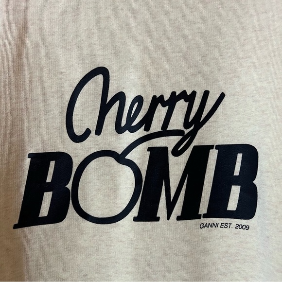 Ganni | Lott Isoli Cherry Bomb Puff Sleeve Sweatshirt Graphic Pullover Size L - Picture 7 of 14